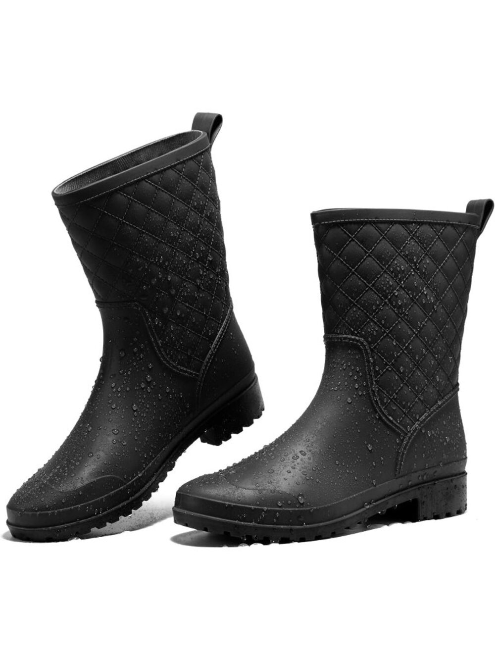 Women's Black Rain Boots Mid Calf Waterproof Rainboots for Garden Mud Farm Boots